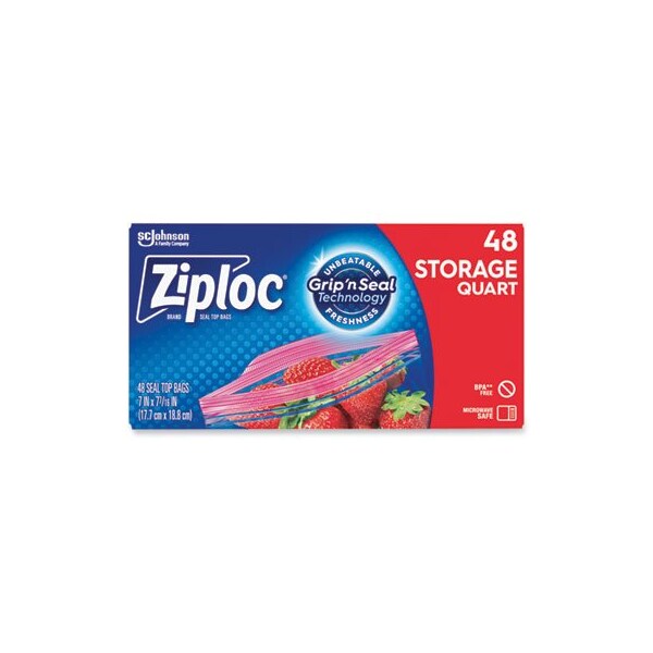 Sc Johnson Ziploc, DOUBLE ZIPPER STORAGE BAGS, 1 QT, 1.75 MIL, 9.63in X 8.5in, CLEAR, 9PK 314469 - main